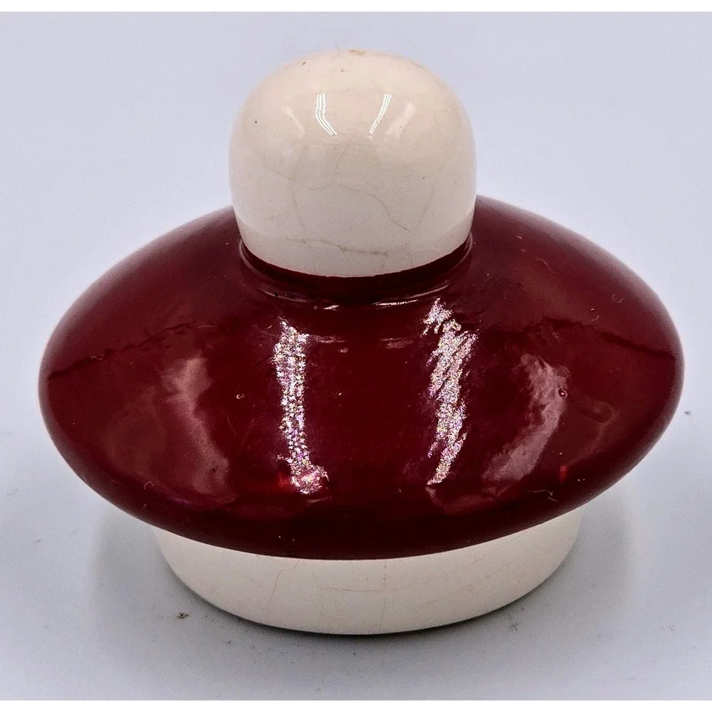 Vintage Burgundy Red and Cream Ceramic Teapot Canister Replacement Lid